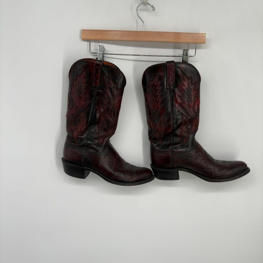 Lucchese Black Cherry Ostrich Leather